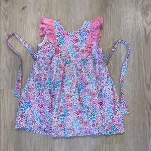 Sweetdil Size 2 Floral Pink and Blue Ruffle Dress
